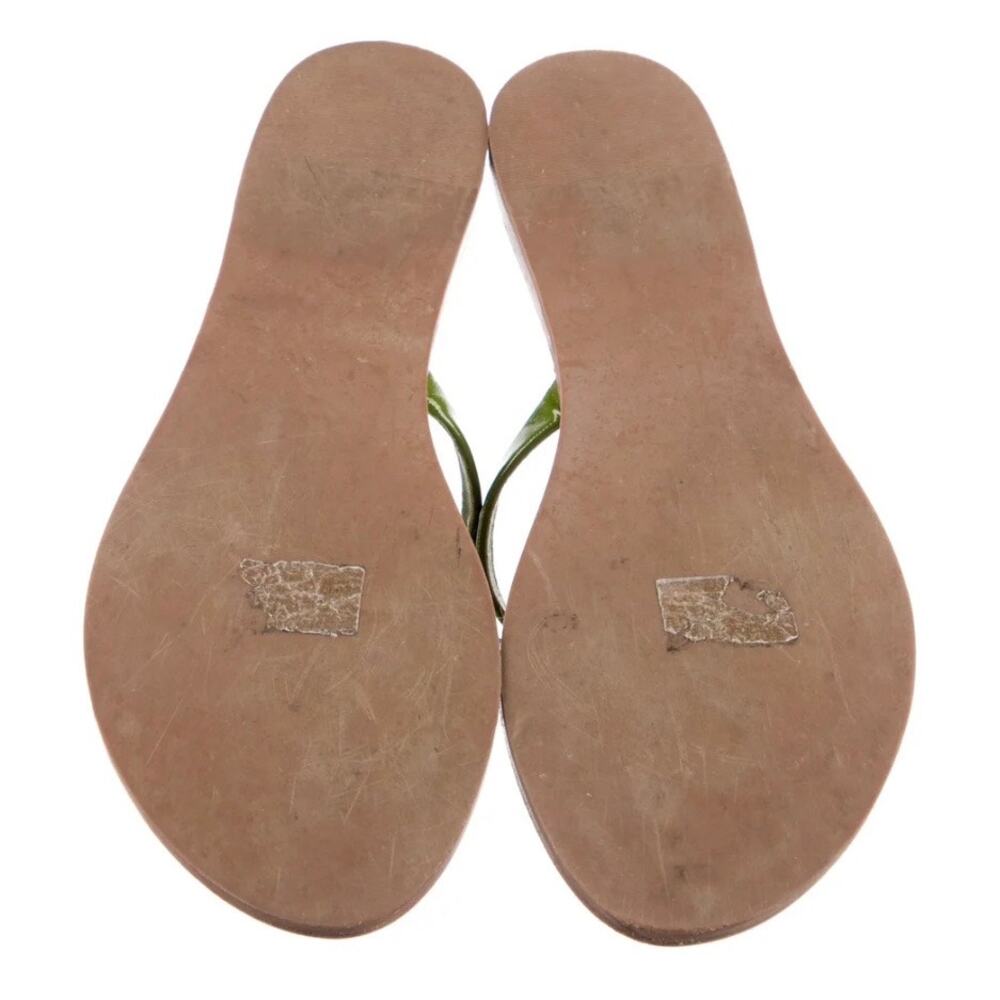Tory Burch Green Patent Leather Bow T-Strap Flat Sandals 10 - Picture 5 of 5